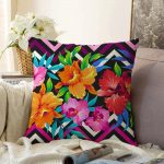 Zigzag ve Çiçekler Özel Tasarım Dekoratif Raşel Kadife Yastık Kırlent Kılıfı Realhomes