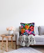 Zigzag ve Çiçekler Özel Tasarım Dekoratif Raşel Kadife Yastık Kırlent Kılıfı Realhomes
