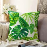 - Sonil-K-3368-Gorsel1 - Realhomes  Beyaz Zeminde Watercolor Yapraklar Özel Tasarımlı Raşel Kadife Yastık Kırlent Kılıfı Realhomes