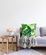 - Sonil-K-3368-Gorsel2 - Realhomes  Beyaz Zeminde Watercolor Yapraklar Özel Tasarımlı Raşel Kadife Yastık Kırlent Kılıfı Realhomes