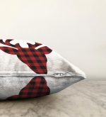 Ekose Geyik Kırmızı Siyah Tasarımlı Dekoratif Raşel Kadife Yastık Kırlent Kılıfı Realhomes