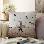 Kız Kulesi Dijital Baskılı Dekoratif Raşel Kadife Yastık Kırlent Kılıfı Realhomes