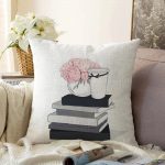 - Sonil-K-3371-Gorsel1 - Realhomes  Gül Kitap ve Kahve Tasarımlı Dijital Baskılı Raşel Kadife Yastık Kırlent Kılıfı Realhomes