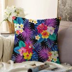 - Sonil-K-3372-Gorsel1 - Realhomes  Siyah Zeminde Rengarenk Çiçekler Tasarımlı Dekoratif Raşel Kadife Yastık Kırlent Kılıfı Realhomes