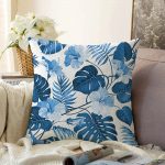 - Sonil-K-3373-Gorsel1 - Realhomes  Mavi Amazon Yaprakları Özel Tasarımlı Dekoratif Raşel Kadife Yastık Kırlent Kılıfı Realhomes