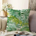 - Sonil-K-3377-Gorsel1 - Realhomes  Yeşil Palmiye Yaprakları Özel Tasarımlı Dekoratif Raşel Kadife Yastık Kırlent Kılıfı Realhomes