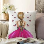 - Sonil-K-3379-Gorsel1 - Realhomes Balerin Kız Çizimli Dijital Baskılı 3D Dekoratif Raşel Kadife Yastık Kırlent Kılıfı Realhomes