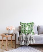 Suluboya Lif Yapraklar Desenli Özel Tasarım Raşel Kadife Yastık Kırlent Kılıfı Realhomes