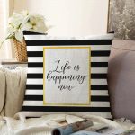 Siyah Beyaz Gold Yazılı Modern Dekoratif Raşel Kadife Yastık Kırlent Kılıfı Realhomes