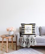 Siyah Beyaz Gold Yazılı Modern Dekoratif Raşel Kadife Yastık Kırlent Kılıfı Realhomes