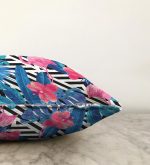 Geometrik Mavi Pempe Flamingo Tasarımlı Dijital Baskılı Raşel Kadife Yastık Kırlent Kılıfı Realhomes