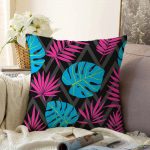 - Sonil-K-3392-Gorsel1 - Realhomes Siyah Zeminde Pempe Mavi Zambak Desenli Modern Raşel Kadife Yastık Kırlent Kılıfı Realhomes