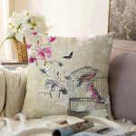 Kuş Desenli Dijital Baskılı Dekoratif Raşel Kadife Yastık Kırlent Kılıfı Realhomes