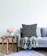 Siyah Beyaz Geometrik Yuvarlak Tasarımlı Modern Raşel Kadife Yastık Kırlent Kılıfı Realhomes