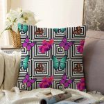 Geometrik Zeminde Renkli Kelebekler Özel Tasarım Raşel Kadife Kırlent Kılıfı Realhomes