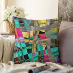 Realhomes Renkli Mozaik Motifli Dijital Baskılı Modern Raşel Kadife Yastık Kırlent Kılıfı Realhomes