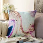 Realhomes Sulu Boya Desenli Özel Tasarım Dijital Baskılı Modern Raşel Kadife Yastık Kılıfı Realhomes