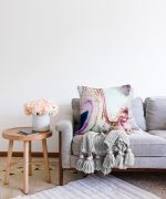 Realhomes Sulu Boya Desenli Özel Tasarım Dijital Baskılı Modern Raşel Kadife Yastık Kılıfı Realhomes