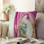 Realhomes Sulu Boya Desenli Özel Tasarım Dijital Baskılı Modern Raşel Kadife Yastık Kılıfı Realhomes