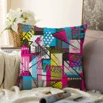 Renkli Mozaik Desenli Özel Tasarım Dijital Baskılı Modern Raşel Kadife Kırlent Kılıfı Realhomes