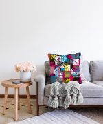 Renkli Mozaik Desenli Özel Tasarım Dijital Baskılı Modern Raşel Kadife Kırlent Kılıfı Realhomes