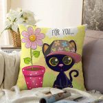 Sevimli Kediler Dijital Baskılı Dekoratif Raşel Kadife Yastık Kırlent Kılıfı Realhomes
