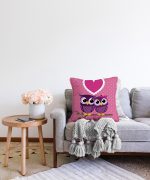 Baykuş Desenli Dijital Baskılı Dekoratif Raşel Kadife Yastık Kırlent Kılıfı Realhomes