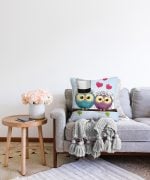 Baykuş Desenli Dijital Baskılı Dekoratif Raşel Kadife Yastık Kırlent Kılıfı Realhomes