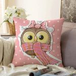 Baykuş Desenli Dijital Baskılı Dekoratif Raşel Kadife Yastık Kırlent Kılıfı Realhomes