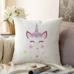 Beyaz Zeminde Unicorm Motifli Çocuk Odası Raşel Kadife Yastık Kırlent Kılıfı Realhomes