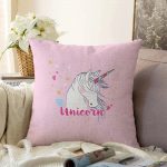 Pembe Zeminli Unicorn At Desenli Dekoratif Çocuk Odası Raşel Kadife Yastık Kırlent Kılıfı Realhomes