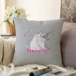 Gri Zeminli Unicorn At Desenli Özel Tasarım Çocuk Odası Raşel Kadife Yastık Kırlent Kılıfı Realhomes