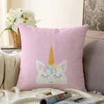 Pembe Zeminde Unicorn Desenli Çocuk Odası Raşel Kadife Yastık Kırlent Kılıfı Realhomes