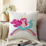 Beyaz Zeminde Denizkızı Desenli Dijital Baskılı Çocuk Odası Raşel Kadife Yastık Kırlent Kılıfı Realhomes