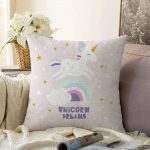 Unicorn Özerl Tasarımlı At Motifli Çocuk Odası Raşel Kadife Yastık Kırlent Kılıfı Realhomes