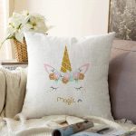 Beyaz Zeminde Magic Unicorn Tasarımlı Çocuk Odası Raşel Kadife Yastık Kırlent Kılıfı Realhomes