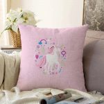 - Sonil-K-4334p-Gorsel1 - Realhomes  Pembe Zeminde Unicorn Sevimli At Çocuk Odası Raşel Kadife Yastık Kırlent Kılıfı Realhomes