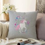 - Sonil-K-4335-Gorsel1 - Realhomes  Gri Zeminde Unicorn Sevimli At Çocuk Odası Raşel Kadife Yastık Kırlent Kılıfı Realhomes