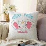 Pembe Sevimli Fil Tasarımlı Çocuk Odası Raşel Kadife Yastık Kırlent Kılıfı Realhomes