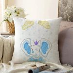 Mavi Sevimli Fil Tasarımlı Çocuk Odası Raşel Kadife Yastık Kırlent Kılıfı Realhomes