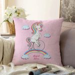 - Sonil-K-4338p-Gorsel1 - Realhomes  Pembe Zeminde Bisiklet ve Unicorn Tasarımlı Çocuk Odası Raşel Kadife Yastık Kırlent Kılıfı Realhomes