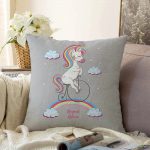 - Sonil-K-4339-Gorsel1 - Realhomes  Gri Zeminde Bisiklet ve Unicorn Tasarımlı Çocuk Odası Raşel Kadife Yastık Kırlent Kılıfı Realhomes