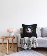 Siyah Zeminde Unicorn At Desenli Çocuk Odası Raşel Kadife Yastık Kırlent Kılıfı Realhomes
