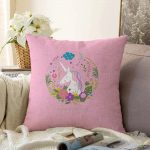 - Sonil-K-4349-Gorsel1 - Realhomes  Pembe Zeminde Unicorn At Desenli Çocuk Odası Raşel Kadife Yastık Kırlent Kılıfı Realhomes