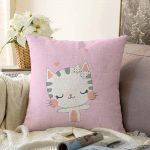 Sevimli Kedicik Desenli Çocuk Odası Raşel Kadife Yastık Kırlent Kılıfı Realhomes