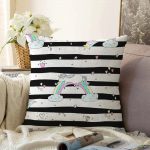 Siyah Beyaz Çizgili Unicorn Atlar Çocuk Odası Raşel Kadife Yastık Kırlent Kılıfı Realhomes