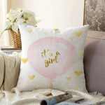 Pembe Balon ve Altın Kalpler Özel Tasarımlı Çocuk Odası Raşel Kadife Yastık Kırlent Kılıfı Realhomes