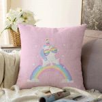 Pembe Zeminde Unicorn Tasarımlı Çocuk Odası Raşel Kadife Yastık Kırlent Kılıfı Realhomes