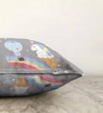 Gri Zeminde Unicorn Tasarımlı Çocuk Odası Raşel Kadife Yastık Kırlent Kılıfı Realhomes