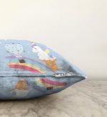 Mavi Zeminde Unicorn Tasarımlı Çocuk Odası Raşel Kadife Yastık Kırlent Kılıfı Realhomes